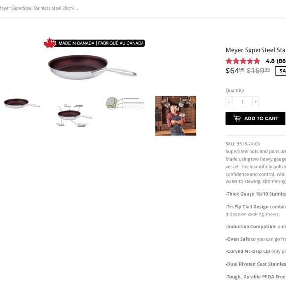 Meyer SuperSteel Stainless Steel 20cm/8" Non Stick Fry Pan Skillet - Picture 5 of 8